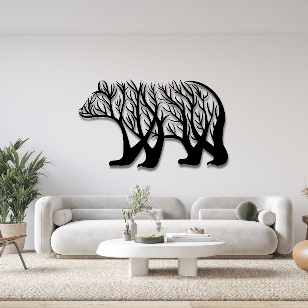 Wandbild Bär aus Metall – Naturverbundenes Design in Äste-Optik