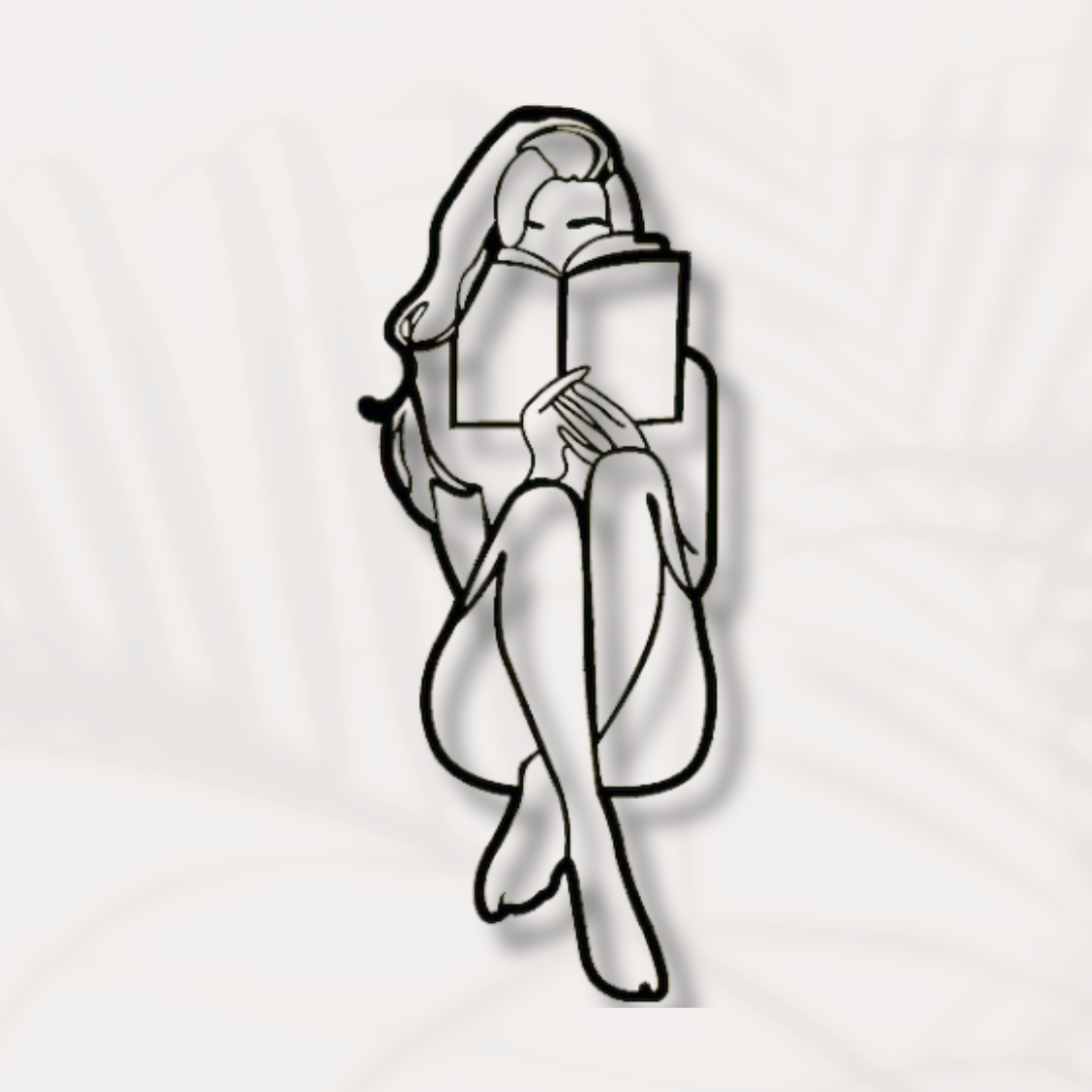 Line Art Wandbild – Frau liest Buch
