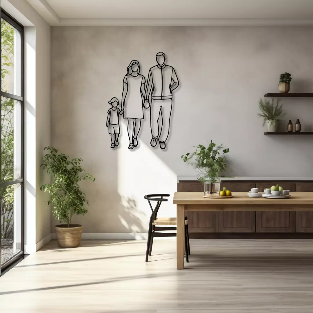 Elegantes Line-Art-Wandbild einer verbundenen Familie