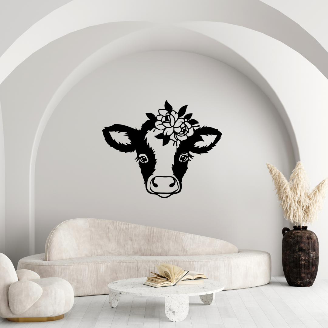Kuh mit Blumen - Elegante Metall-Deko