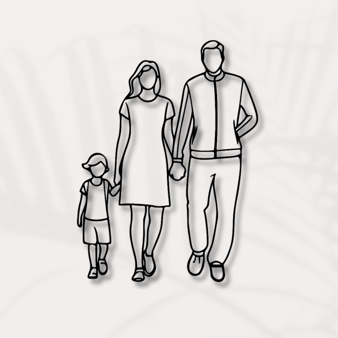 Elegantes Line-Art-Wandbild einer verbundenen Familie