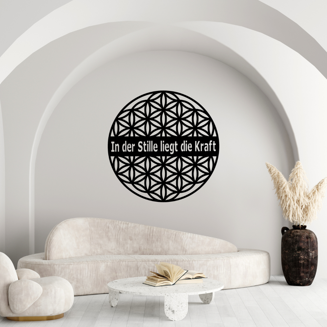 Blume des Lebens aus Metall – mit individuellem Spruch für mehr Inspiration