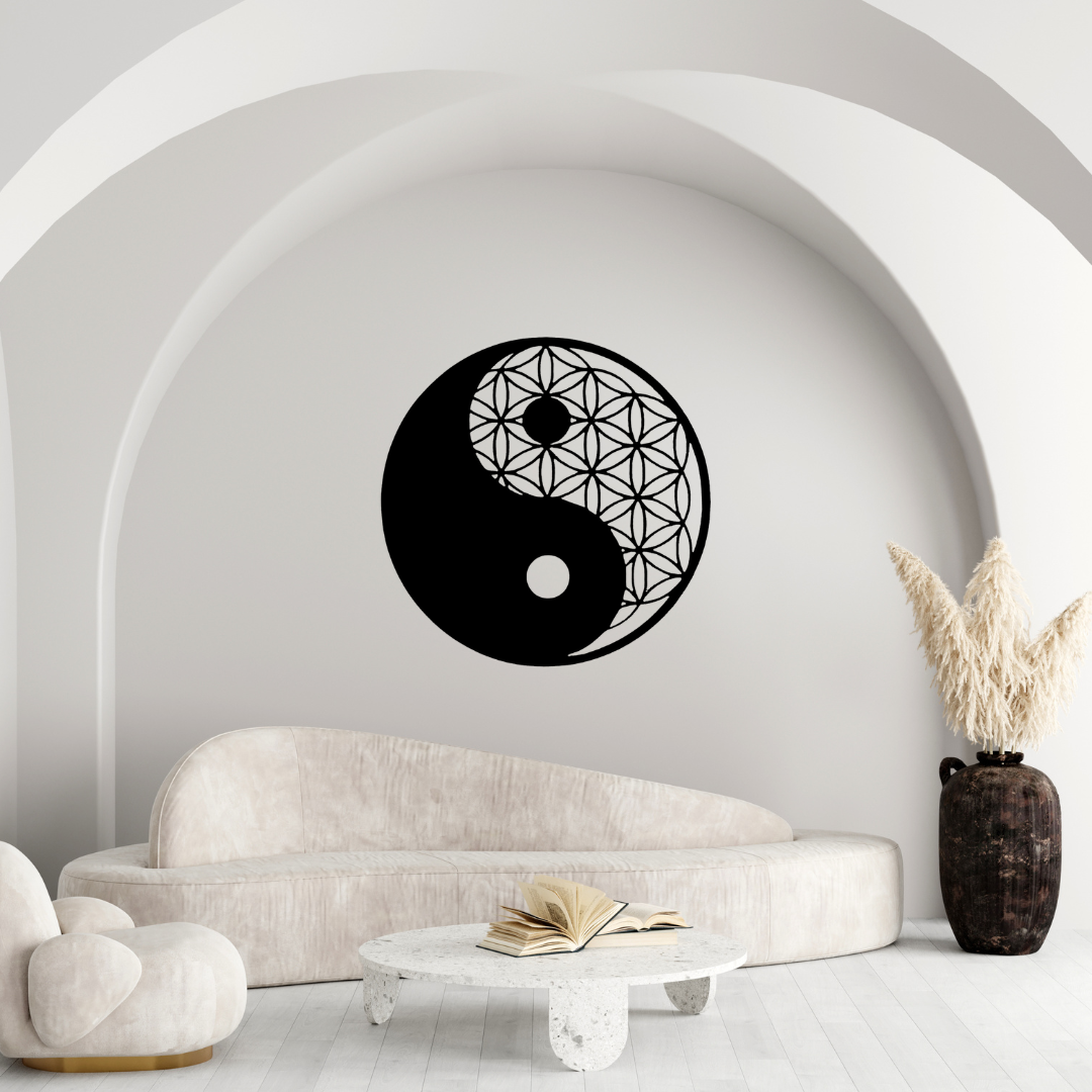 Yin Yang Blume des Lebens - Elegante Metall-Deko