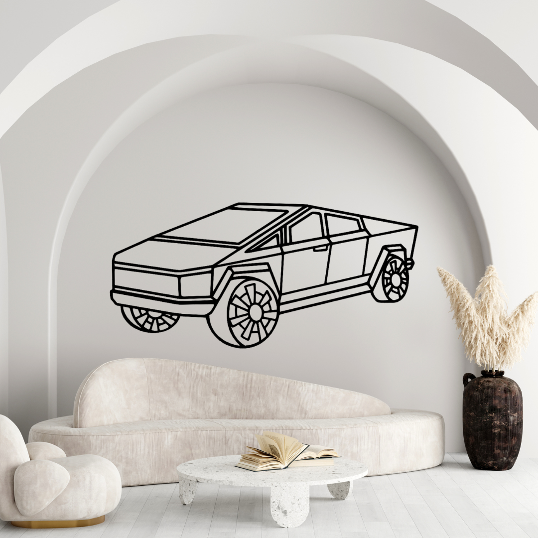 Cybertruck Auto Silhouette - Wandbild aus Metall