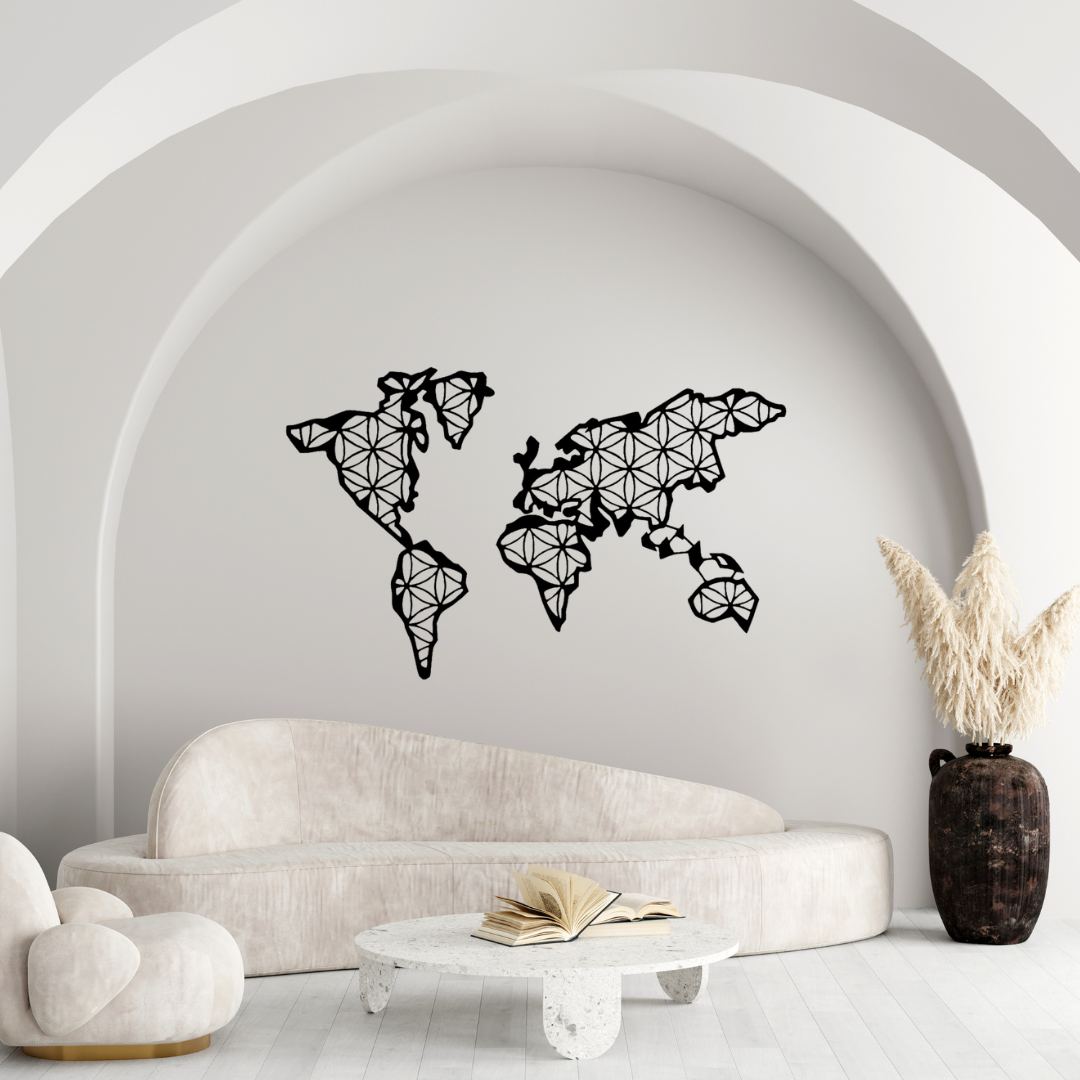 Blume des Lebens Weltkarte – Wandbild aus Metall