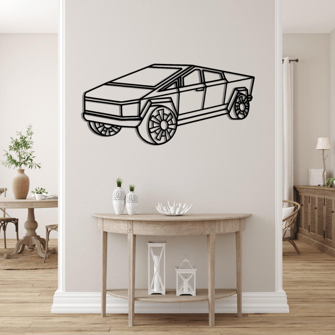 Cybertruck Auto Silhouette - Wandbild aus Metall