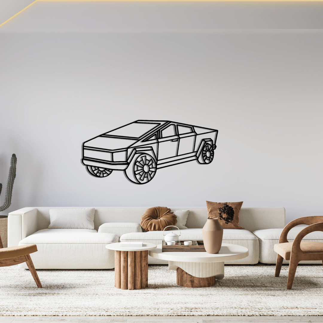 Cybertruck Auto Silhouette - Wandbild aus Metall